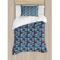 thumbnail image 1 of Ambesonne Colorful Duvet Cover Sets, Floral Roses Skulls, 2-Twin, Blue Red Ivory, 1 of 4