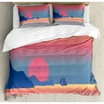 thumbnail image 1 of Ambesonne Colorful Duvet Cover Sets, Illustration Sea Sunrise, 2-Queen, Pink Sky Blue, 1 of 7