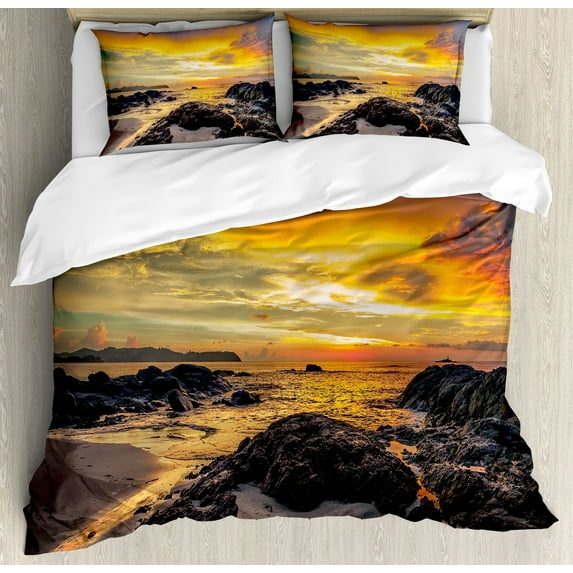 Ambesonne Colorful Duvet Cover Sets, Majestic Sunrise Sky, 2-King, Blue Orange Cream