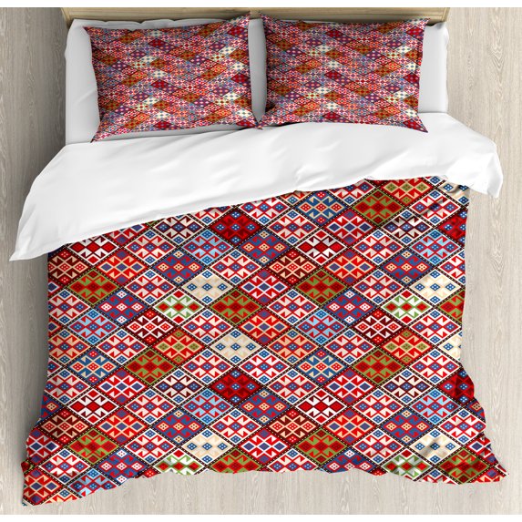 Ambesonne Colorful Duvet Cover Sets, Nomadic Rug Tribal, 2-King, Multicolor