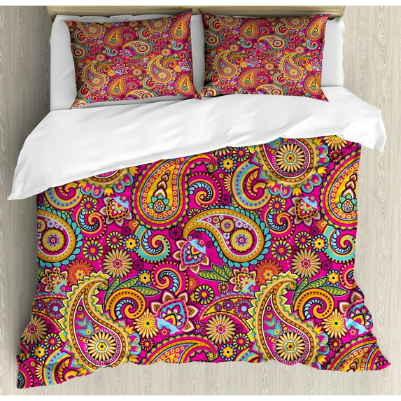 Ambesonne Colorful Duvet Cover Sets, Paisley Eastern, 2-Queen, Multicolor
