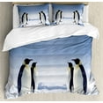 thumbnail image 1 of Ambesonne Colorful Duvet Cover Sets, Penguins in Antarctica, 2-Queen, Purple Grey Black White, 1 of 7