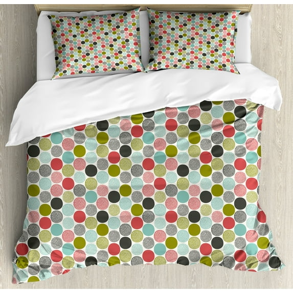Ambesonne Colorful Duvet Cover Sets, Retro Fashion Fun, 2-King, Multicolor