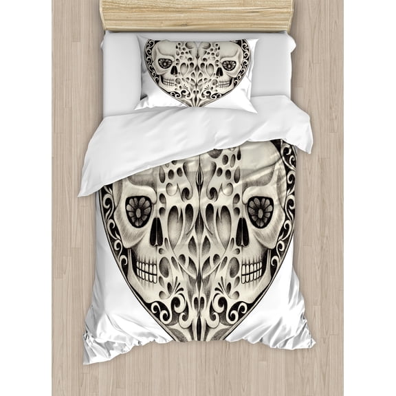 Ambesonne Colorful Duvet Cover Sets, Twin Heart Design, 2-Twin, Black Cream