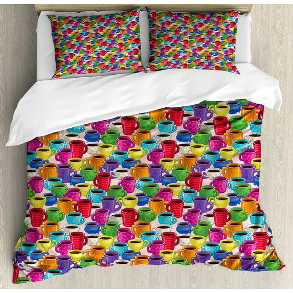 Ambesonne Colorful Duvet Cover Sets, Vintage Coffee House, 2-King, Multicolor