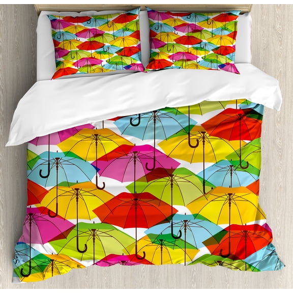 Ambesonne Colorful Duvet Cover Sets, Vivid Umbrella, 2-Queen, Multicolor