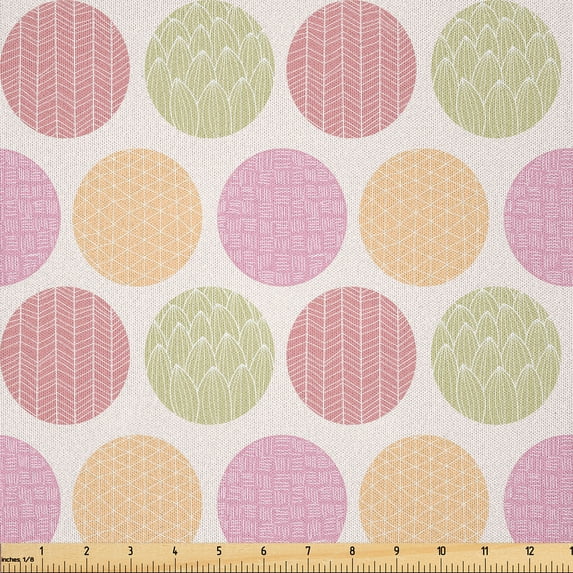 Ambesonne Colorful Fabric by the Yard Microfiber, Lines Inside Circles Shape, 3 Yards, Avocado Green and Multicolor
