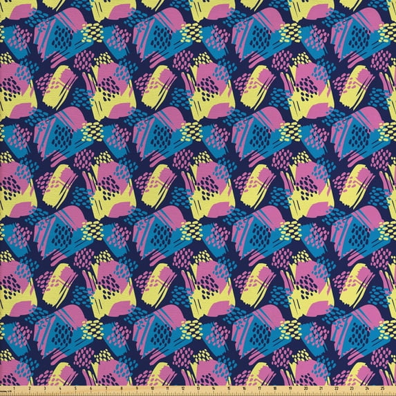 Ambesonne Colorful Fabric by the Yard Upholstery, Abstract Graffiti Drawing, 5 Yards, Indigo Multicolor