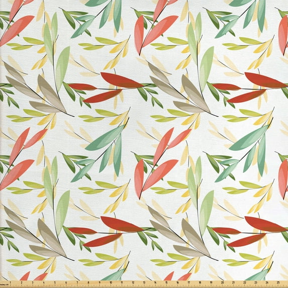 Ambesonne Colorful Fabric by the Yard Upholstery, Abstract Modern Leaves, 5 Yards, Multicolor