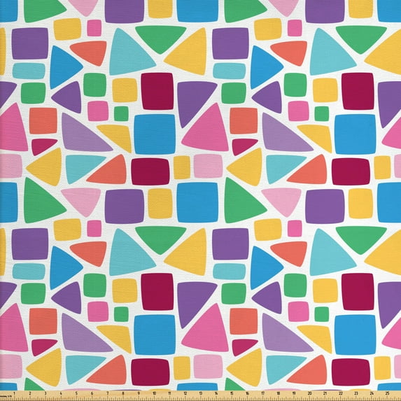 Ambesonne Colorful Fabric by the Yard Upholstery, Abstract Mosaic Tile, 3 Yards, Multicolor