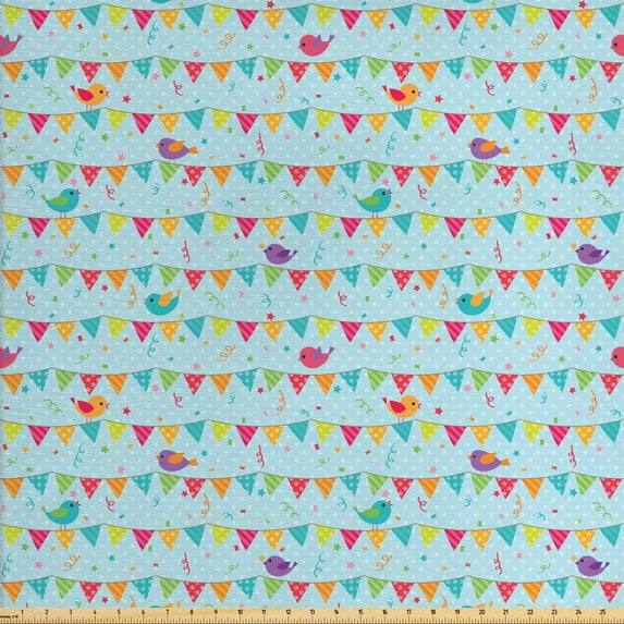 Ambesonne Colorful Fabric by the Yard Upholstery, Birds on Festival Flags, 2 Yards, Multicolor