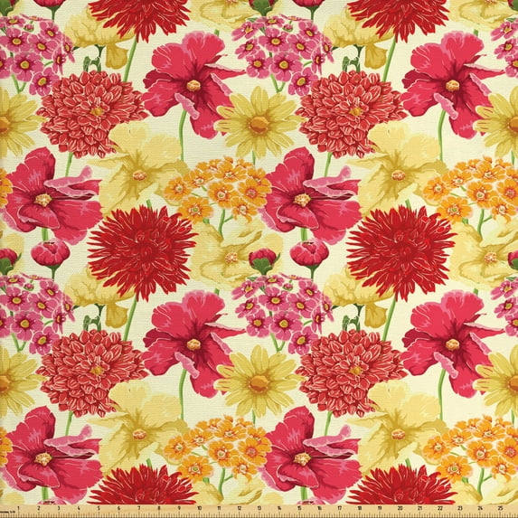Ambesonne Colorful Fabric by the Yard Upholstery, Botanical Elements Petal, 10 Yards, Multicolor