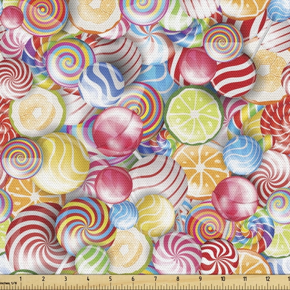 Ambesonne Colorful Fabric by the Yard Upholstery, Candy Store, 3 Yards, Multicolor