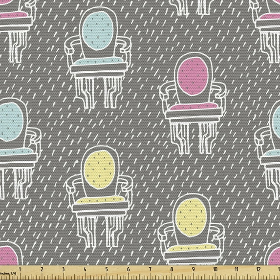 Ambesonne Colorful Fabric by the Yard Upholstery, Chairs and Odd Stripes Art, 2 Yards, Dimgray Multicolor