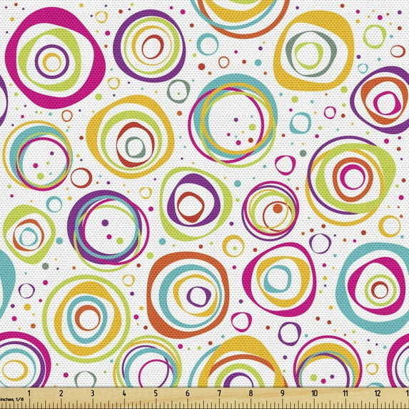 Ambesonne Colorful Fabric by the Yard Upholstery, Circle and Dots Spring, 1 Yard, Multicolor