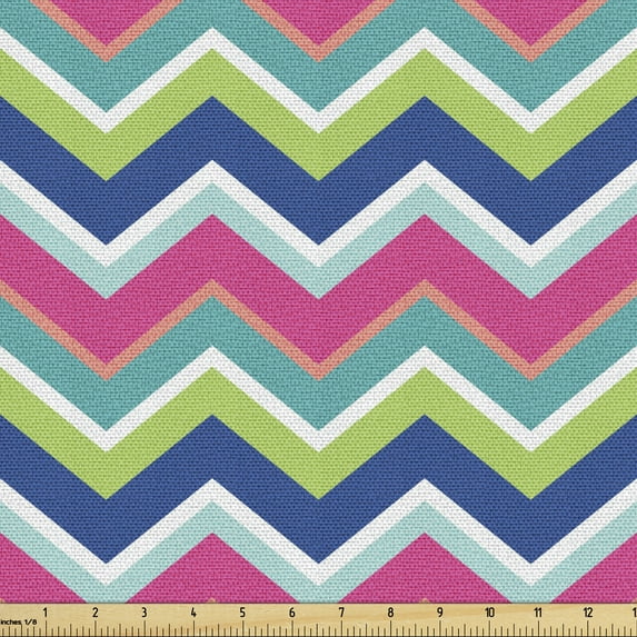 Ambesonne Colorful Fabric by the Yard Upholstery, Colorful Chevron Lines, 1 Yard, Multicolor