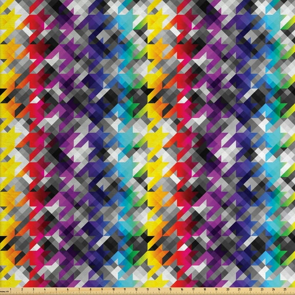 Ambesonne Colorful Fabric by the Yard Upholstery, Diagonal Houndstooth, 3 Yards, Multicolor