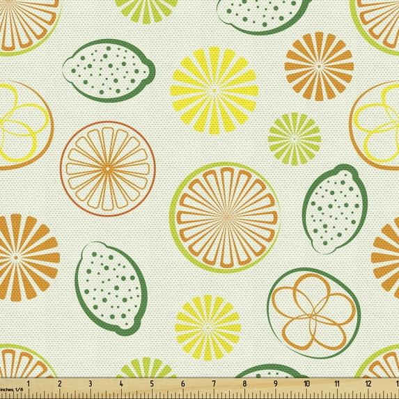 Ambesonne Colorful Fabric by the Yard Upholstery, Different Citrus Pattern, 2 Yards, Multicolor