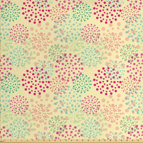 Ambesonne Colorful Fabric by the Yard Upholstery, Flowers Polka Dots, 3 Yards, Multicolor