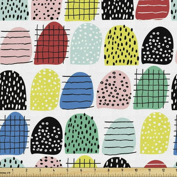 Ambesonne Colorful Fabric by the Yard Upholstery, Hand-drawn Shapes Abstract, 2 Yards, Multicolor