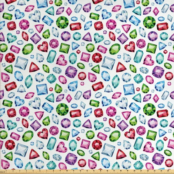 Ambesonne Colorful Fabric by the Yard Upholstery, Hearts Diamonds Bridal, 5 Yards, Multicolor