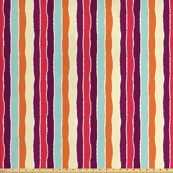 Ambesonne Colorful Fabric by the Yard Upholstery, Lines Torn Effect, 5 Yards, Multicolor