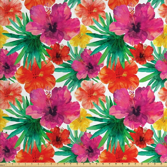 Ambesonne Colorful Fabric by the Yard Upholstery, Lively Tropical Forest, 3 Yards, Multicolor