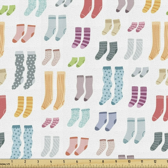 Ambesonne Colorful Fabric by the Yard Upholstery, Long and Short Socks, 5 Yards, Multicolor