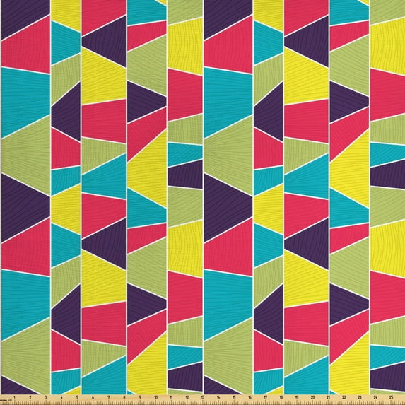Ambesonne Colorful Fabric by the Yard Upholstery, Mosaic Trapezoid Art, 5 Yards, Multicolor