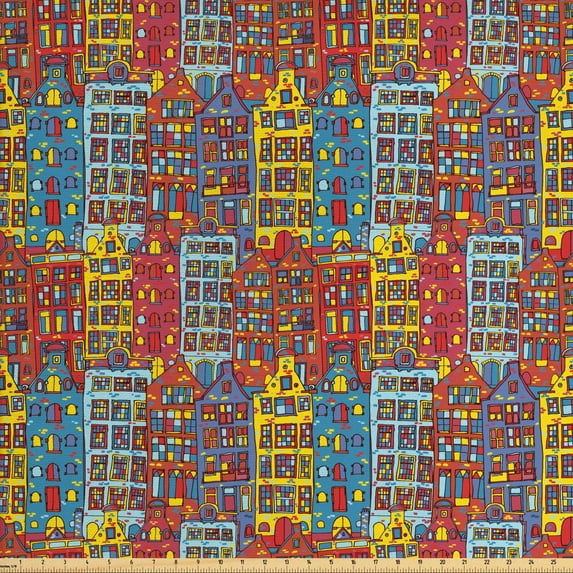 Ambesonne Colorful Fabric by the Yard Upholstery, Paisley Floral Pattern, 3 Yards, Cream Green Red