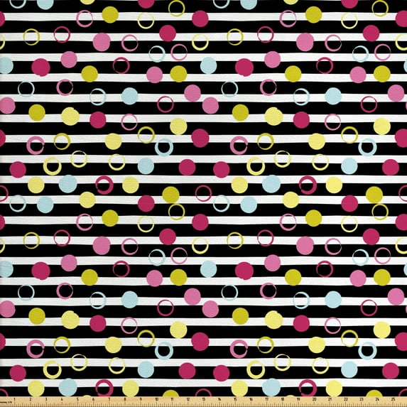 Ambesonne Colorful Fabric by the Yard Upholstery, Retro Stripped Backdrop, 3 Yards, Multicolor