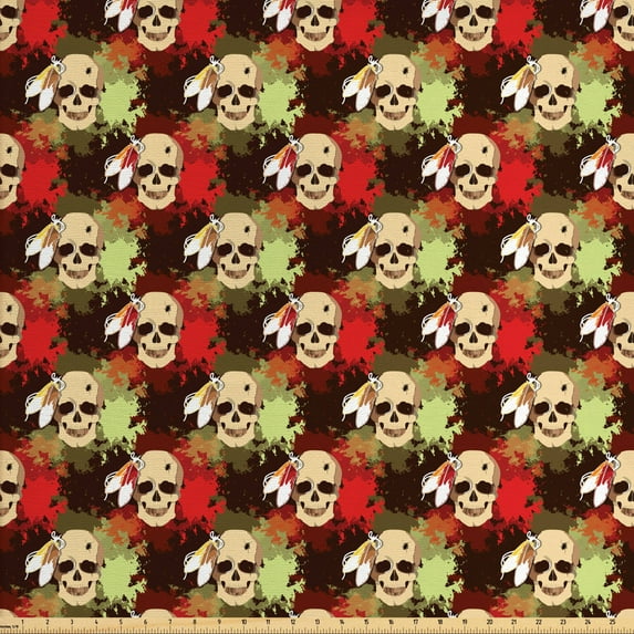 Ambesonne Colorful Fabric by the Yard Upholstery, Skull Feather Pattern, 10 Yards, Pistachio Green Cream