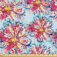 thumbnail image 1 of Ambesonne Colorful Fabric by the Yard Upholstery, Summer Fun Flowers Dots, 3 Yards, Hot Pink Blue and Mustard, 1 of 1