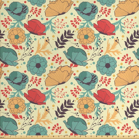 Ambesonne Colorful Fabric by the Yard Upholstery, Summer Season Flowers, 3 Yards, Multicolor