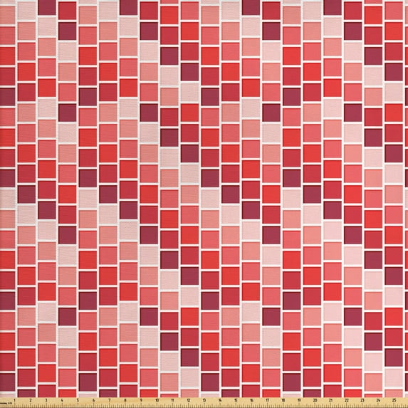 Ambesonne Colorful Fabric by the Yard Upholstery, Tile Rectangle Square, 5 Yards, Coral Rose Dried Rose