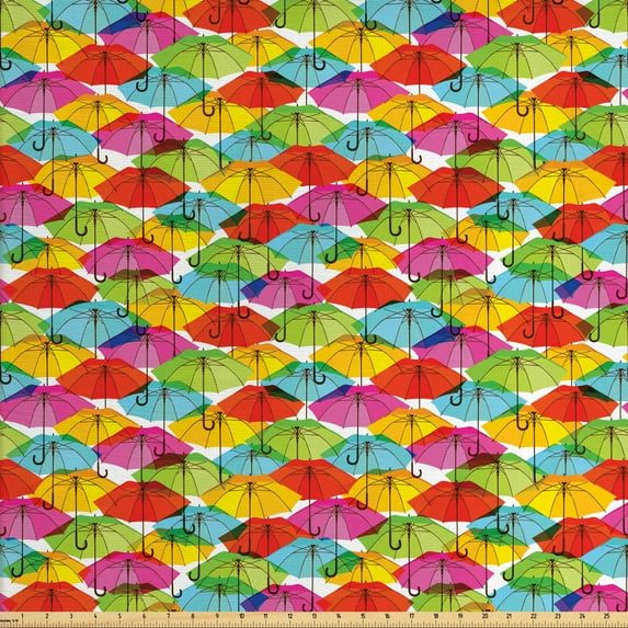 Ambesonne Colorful Fabric by the Yard Upholstery, Vivid Umbrella, 2 Yards, Multicolor