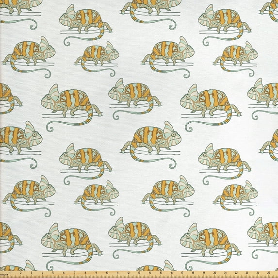 Ambesonne Colorful Fabric by the Yard Upholstery, Wild Chameleon Lizard, 3 Yards, Multicolor