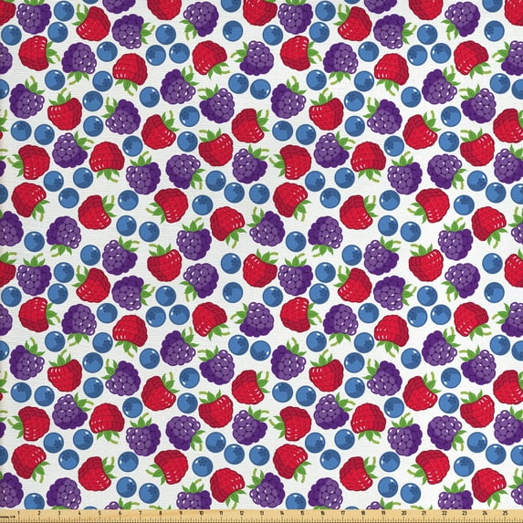 Ambesonne Colorful Fabric by the Yard Upholstery, Wild Fruits Pattern, 5 Yards, Multicolor