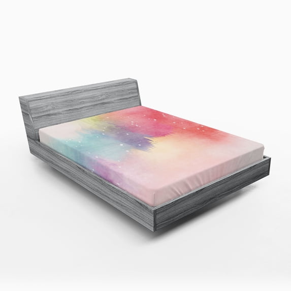 Ambesonne Colorful Fitted Sheet 2 Pcs Set, Abstract Digital Paint, Queen, Multicolor