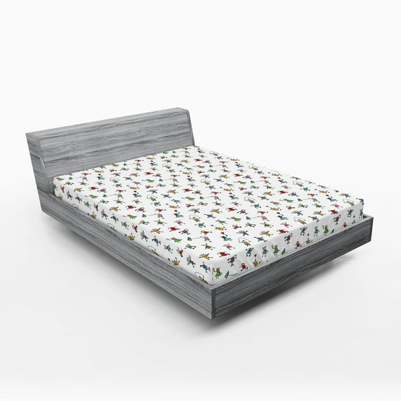 Ambesonne Colorful Fitted Sheet 2 Pcs Set, Playing in Field, Queen, Multicolor