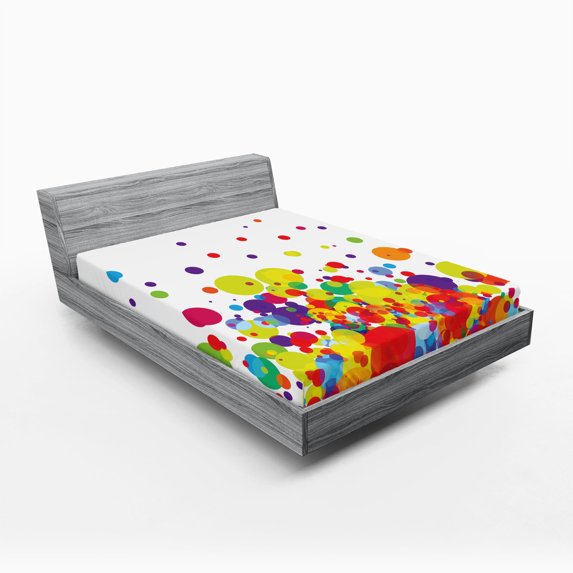 Ambesonne Colorful Fitted Sheet, Abstract Circle Rounds, Full Size, Multicolor
