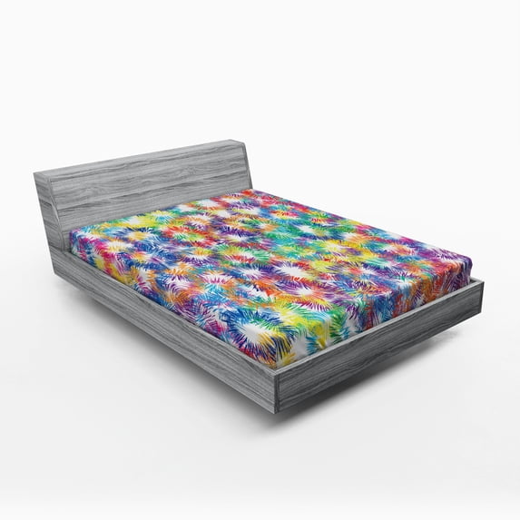 Ambesonne Colorful Fitted Sheet, Abstract Fireworks, Full Size, Multicolor