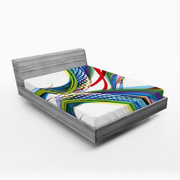 Ambesonne Colorful Fitted Sheet, Abstract Wave Ombre, Full Size, Multicolor