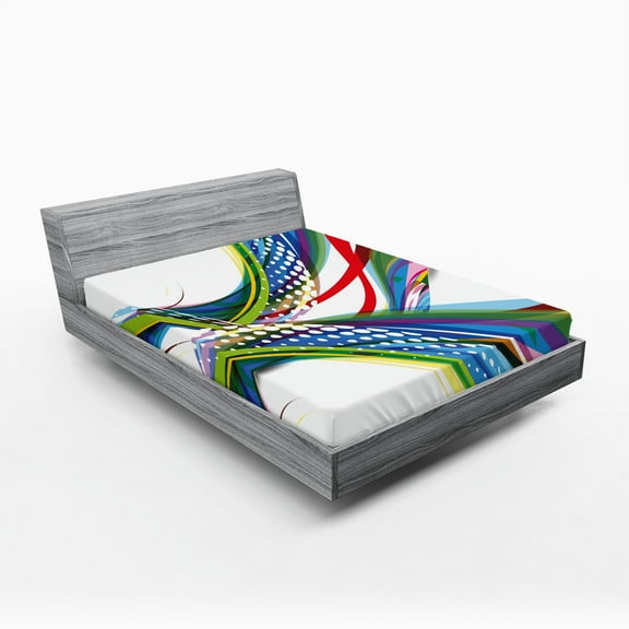 Ambesonne Colorful Fitted Sheet, Abstract Wave Ombre, Queen Size, Multicolor