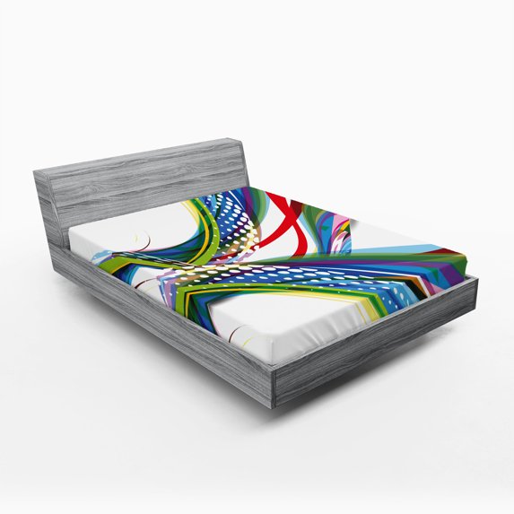 Ambesonne Colorful Fitted Sheet, Abstract Wave Ombre, Queen Size, Multicolor