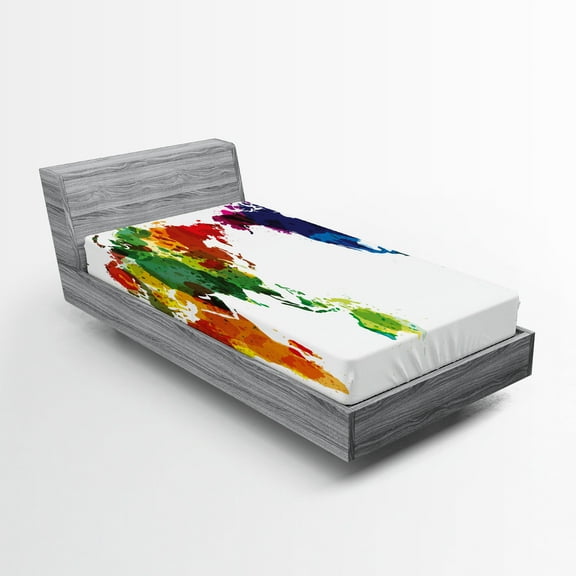 Ambesonne Colorful Fitted Sheet, Abstract Wold Map, Twin XL Size, Multicolor