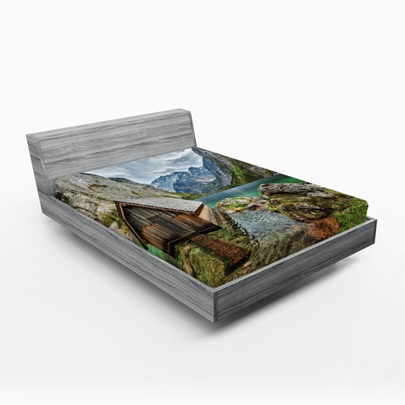 Ambesonne Colorful Fitted Sheet, Alpine Mountains View, Queen Size, Multicolor