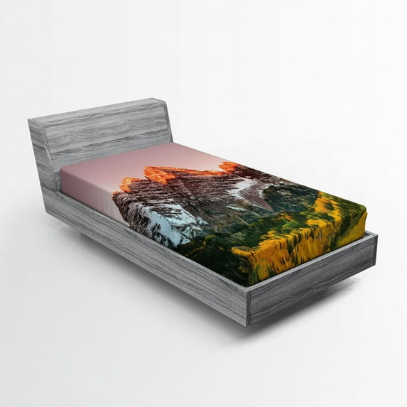 Ambesonne Colorful Fitted Sheet, America Mountain Peaks, Twin Size, Multicolor