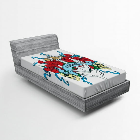 Ambesonne Colorful Fitted Sheet, Anchor Bones Skeleton, Twin Size, Red Blue Sand Brown