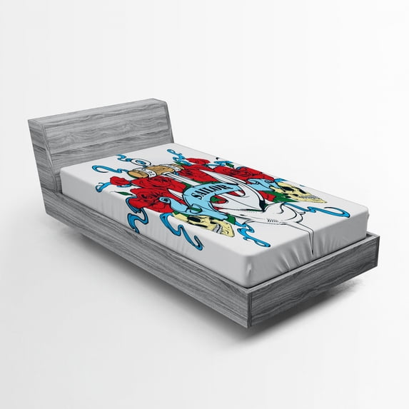 Ambesonne Colorful Fitted Sheet, Anchor Bones Skeleton, Twin XL Size, Red Blue Sand Brown